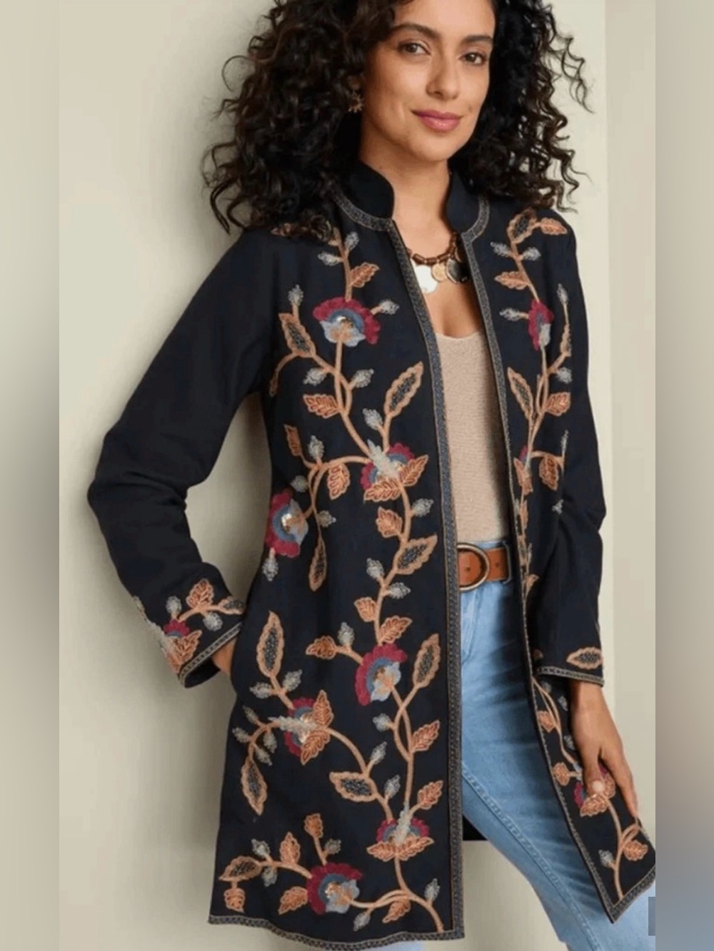 NWT SOFT SURROUNDINGS BLACK ALAMOSA EMBROIDERED BEADED BOHO JACKET SZ M